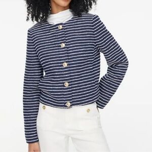 J. Crew Tweed Lady Jacket in Antique Navy Ivory Striped Size 4. NWT